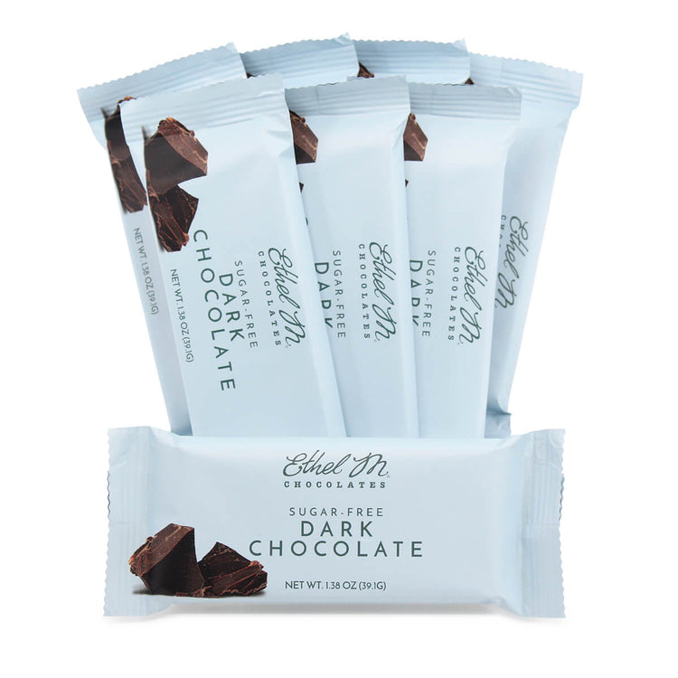 Delight on our Rich, Bittersweet, Premium Ethel M Dark Chocolate Bar. It can be purchased individually,in an 8-pack or in box of 24.
