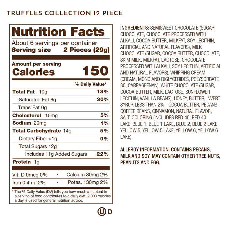 Truffles 12pc nutrition facts and ingredients. Please call 1-800-438-4356 for more information.