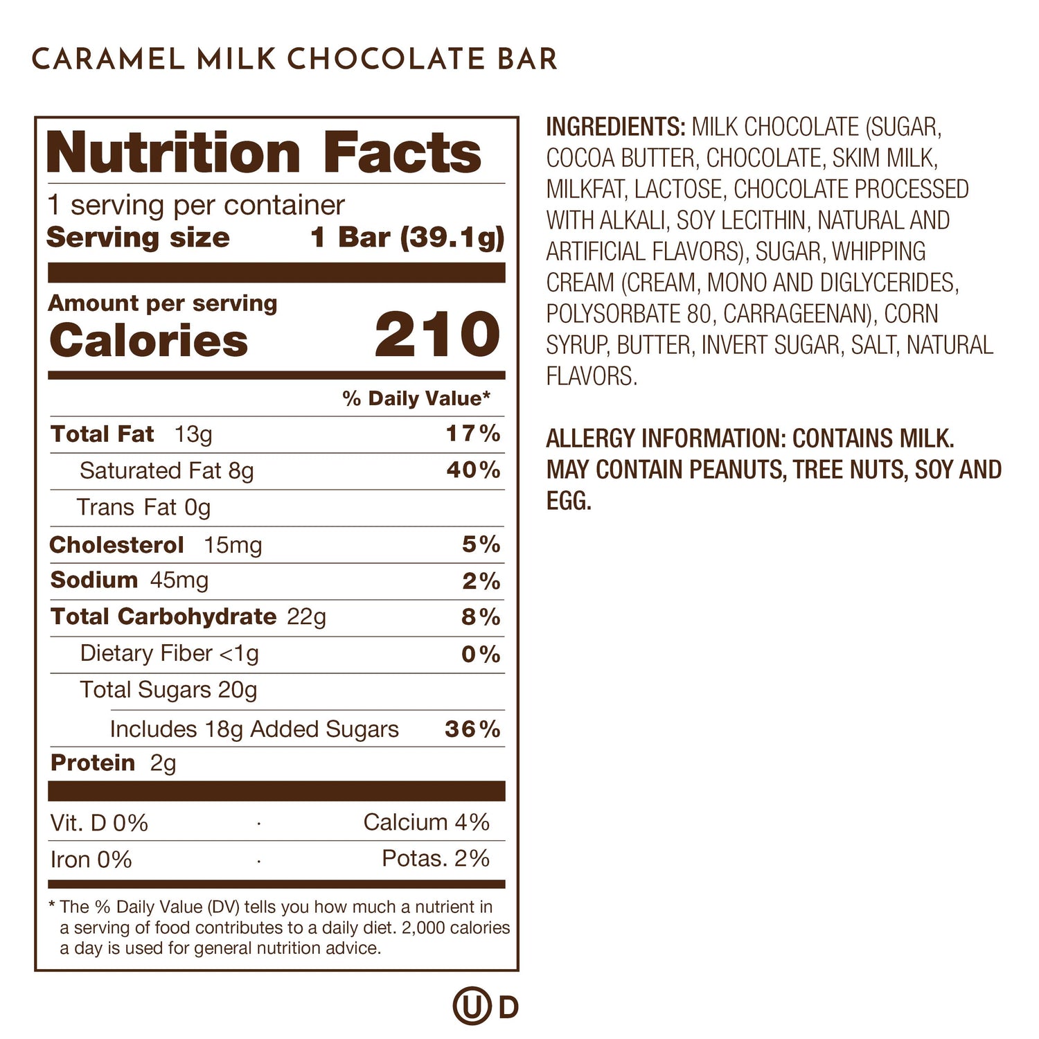 Ethel m Chocolates Milk Chocolate Caramel Nutrition Label