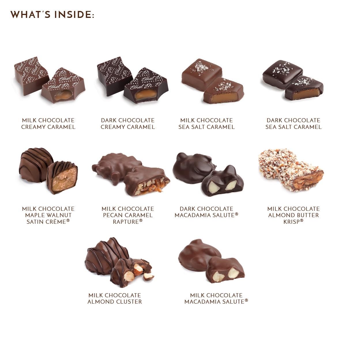 what's inside 12 piece nuts and 
 caramels collection