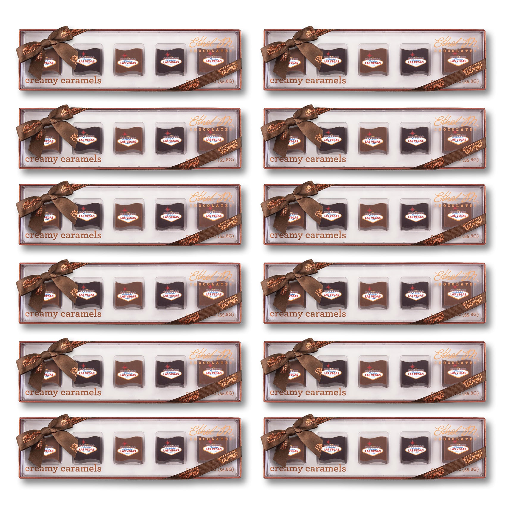 Ethel M Chocolates Taste of Las Vegas Creamy Caramels 5-Piece box of chocolate set of 12 boxes