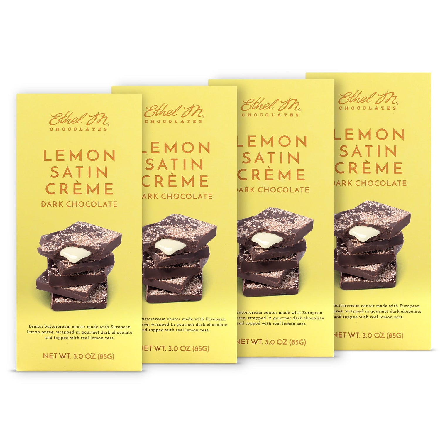 Set of 4 Lemon Satin Creme Dark Chocolate bars