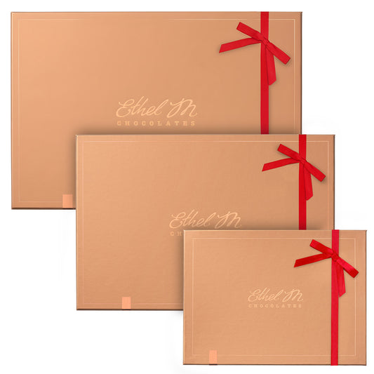Ethel M Custom Chocolate Box, Red Ribbon Copper Gift Boxes