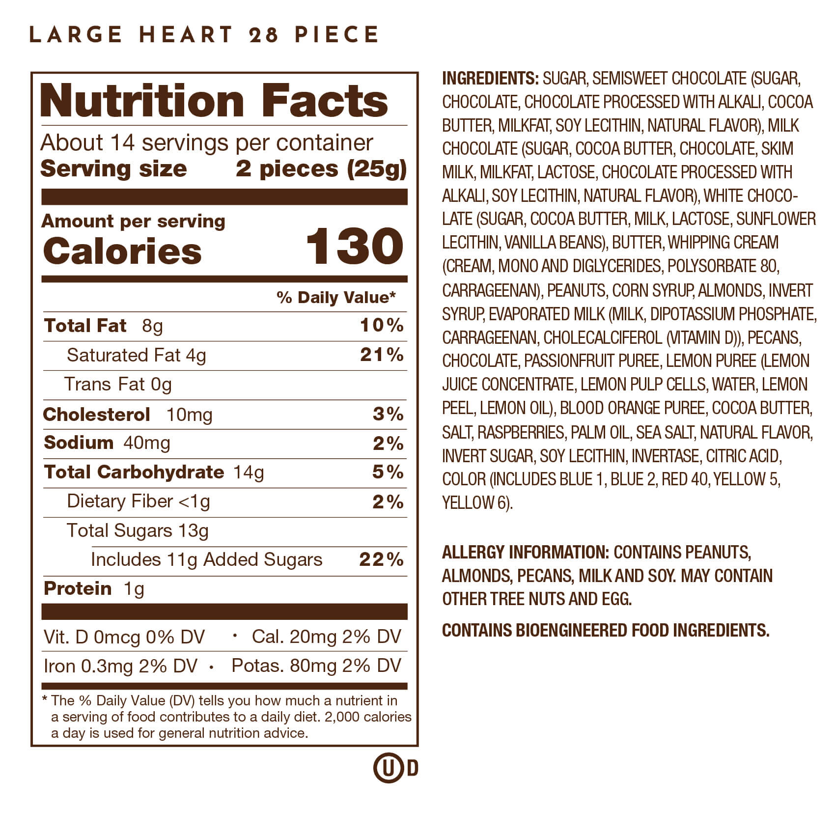 Ethel M Chocolates Satin Heart Collection 28-Piece Nutrition Facts