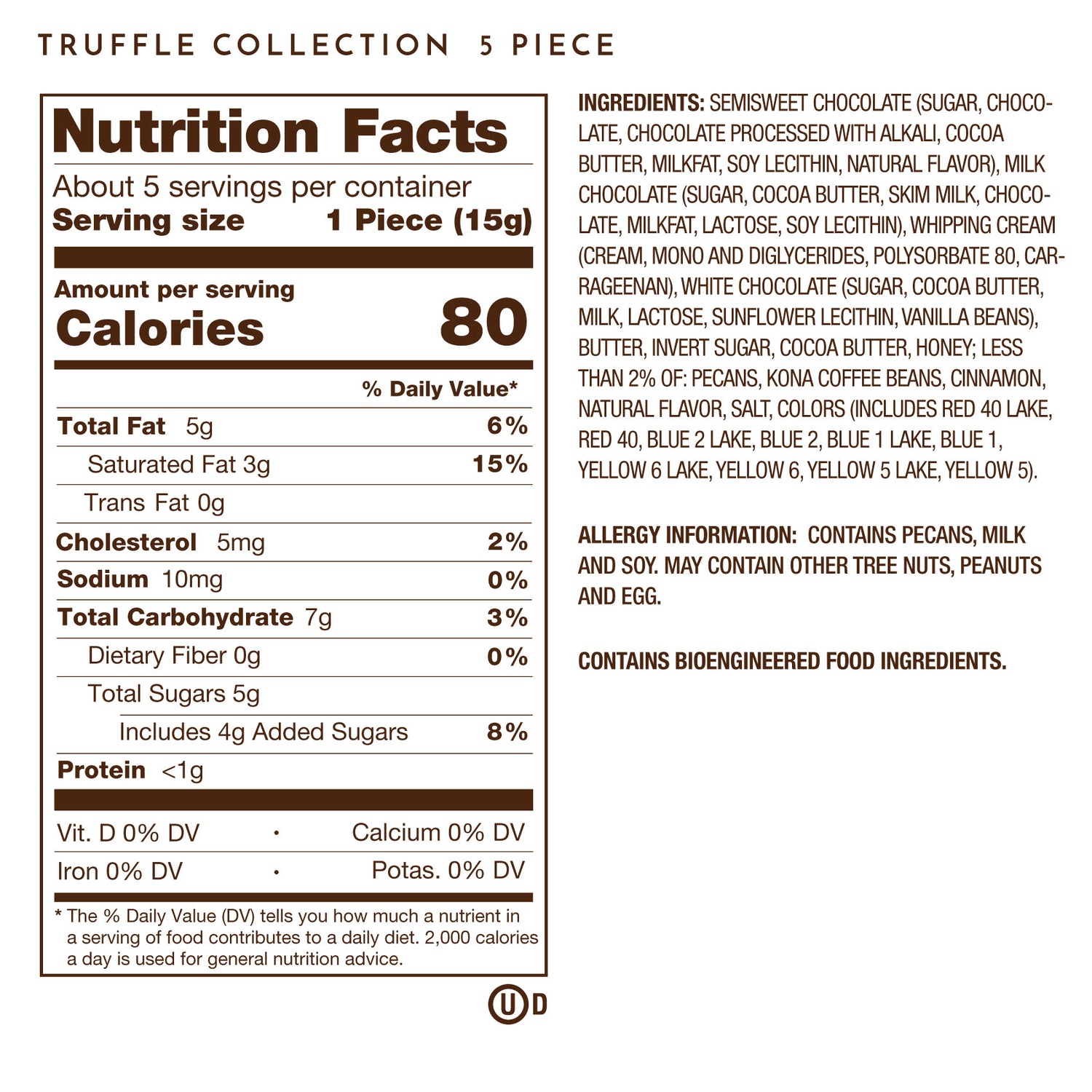 Ethel M Chocolates Truffle Sampler, 5-Piece Nutrition Facts