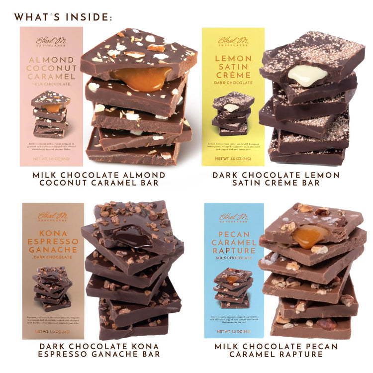 Ethel M Chocolates Artisanal Premium Chocolate Bars - Mixed Set of 4 What's Inside