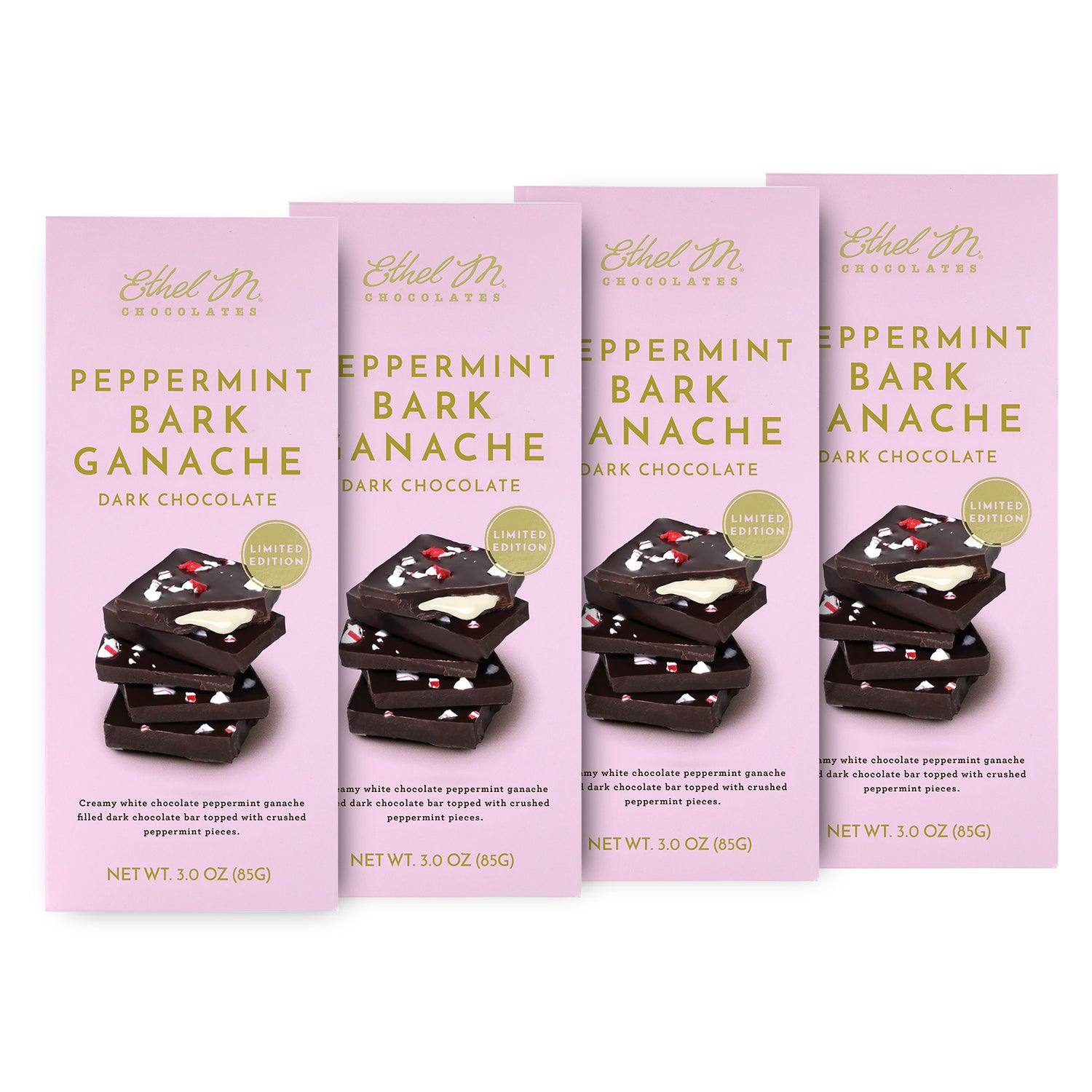 Ethel M Chocolates Peppermint Bark Ganache Dark Chocolate Tablet Bar set of 4