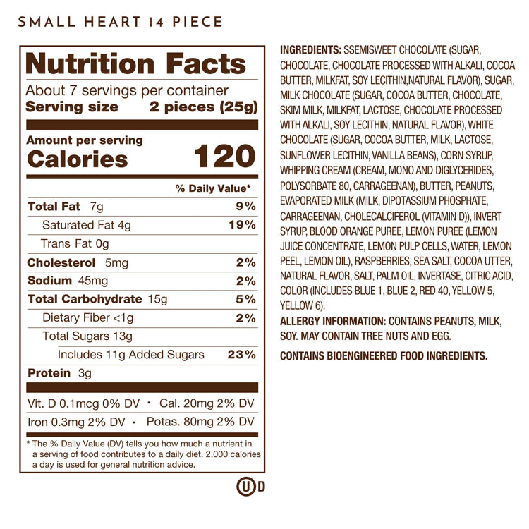 Ethel M Chocolates Satin Heart Collection 14-Piece Nutrition Facts