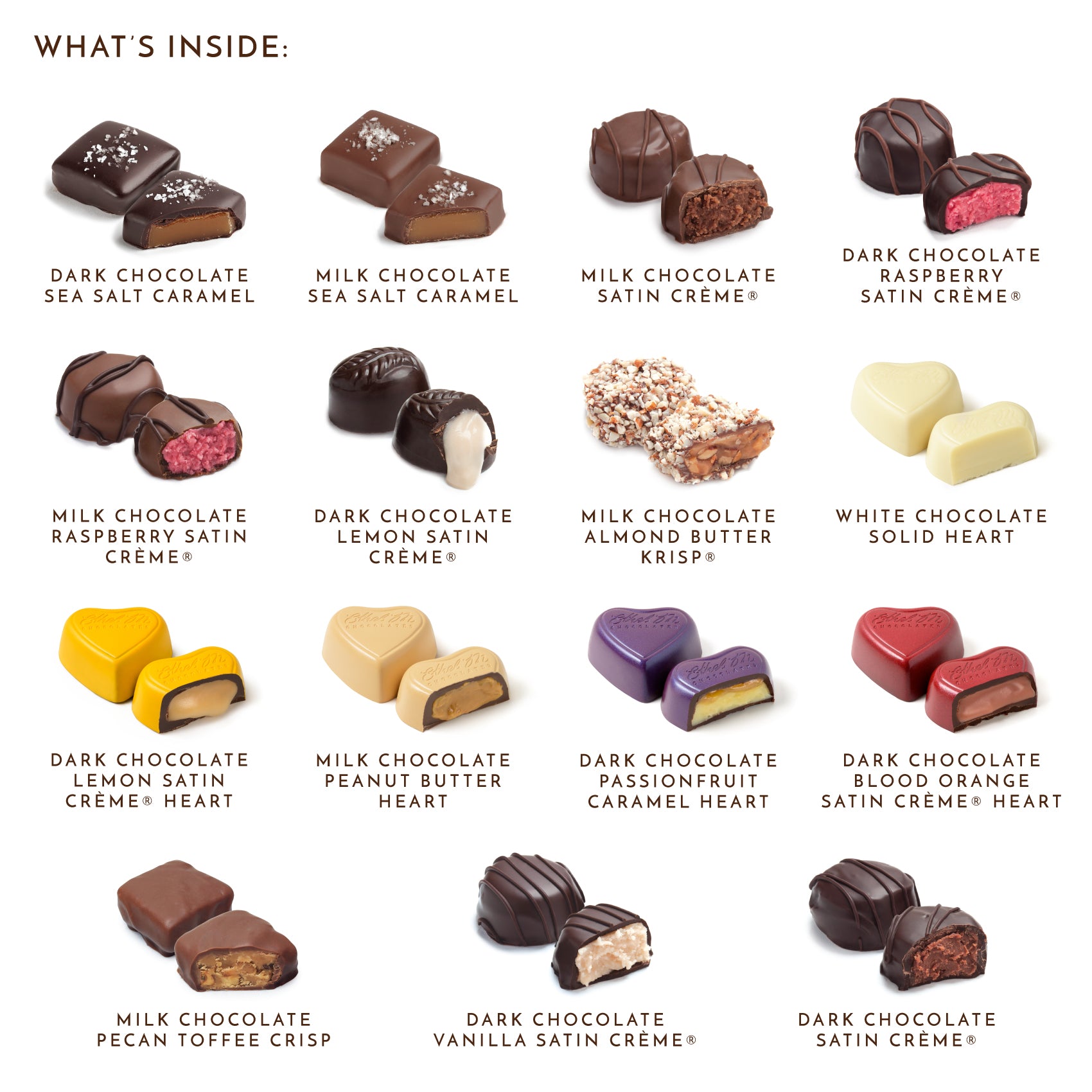 Ethel M Chocolates Satin Heart Collection 28-Piece What's Inside