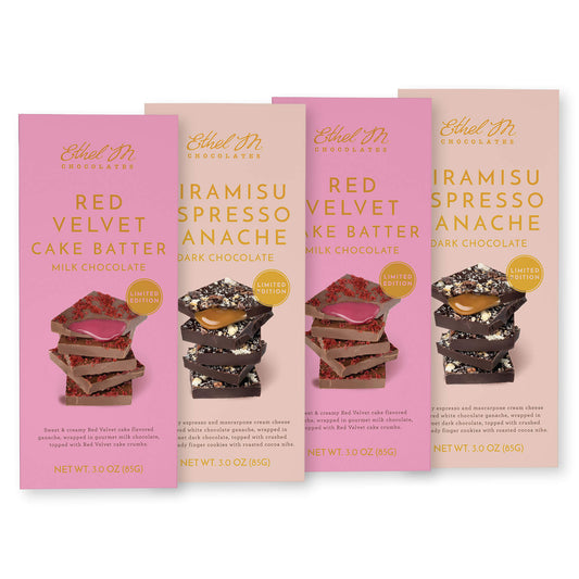 Red Velvet and Tiramisu Flavored Gourmet Chocolate Tablet Bars Set of 4