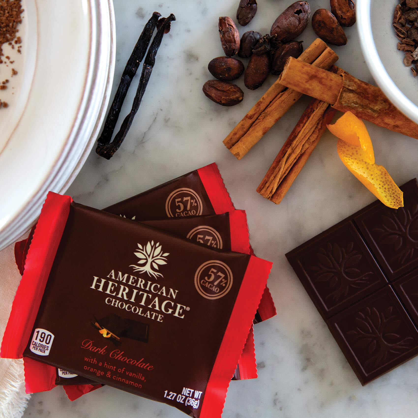 AMERICAN HERITAGE Chocolate Tablet Bars - Lifestyle Image of bars on a table with ingredients