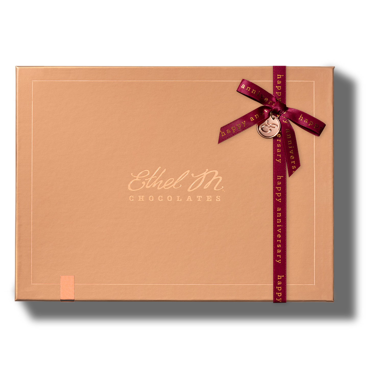 Ethel M Chocolates 12-piece Copper Box with Happy Anniversary Ribbon Custom Collection - Hero Image