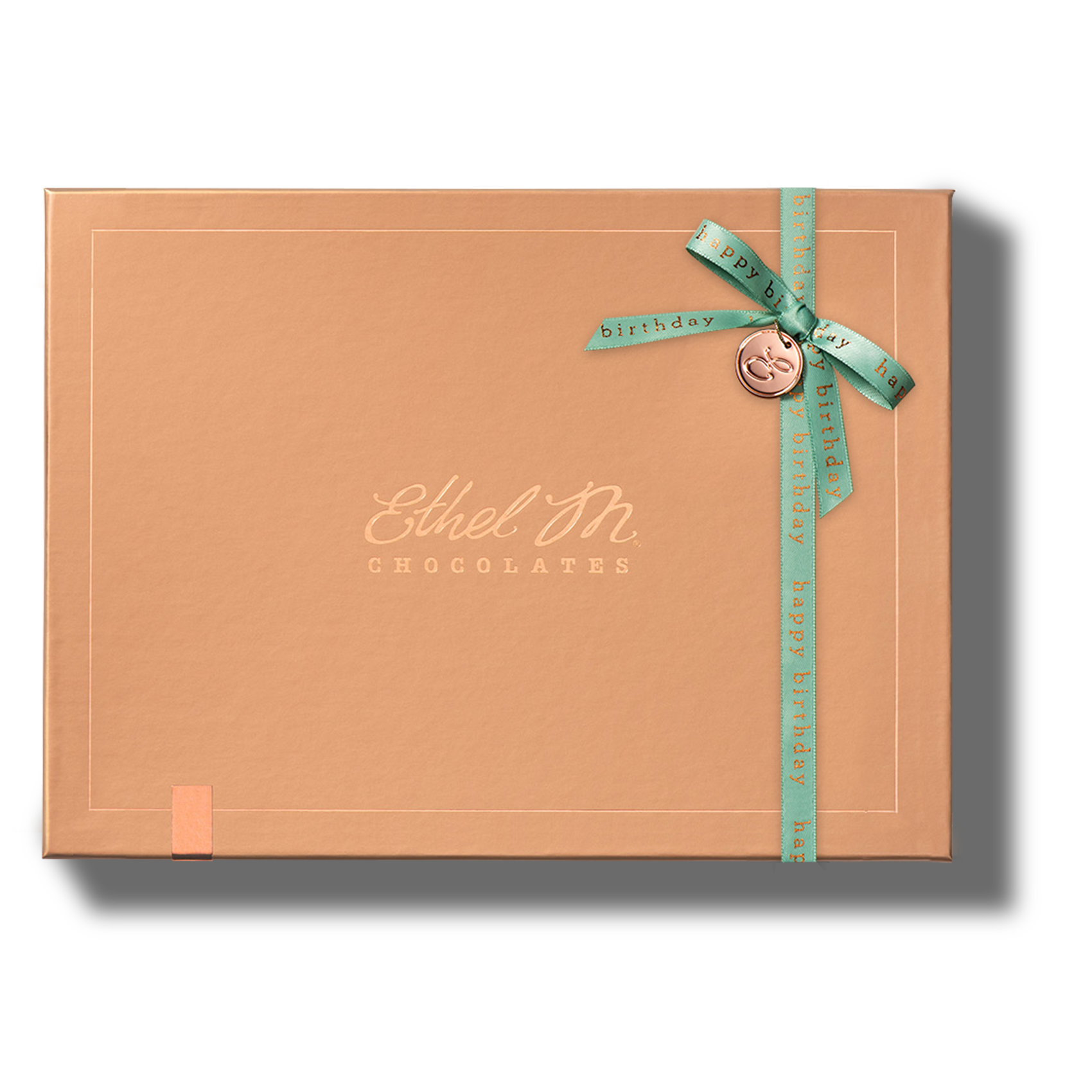 Ethel M Chocolates 12-piece Copper Box with Happy Birthday Ribbon Custom Collection - Hero Image