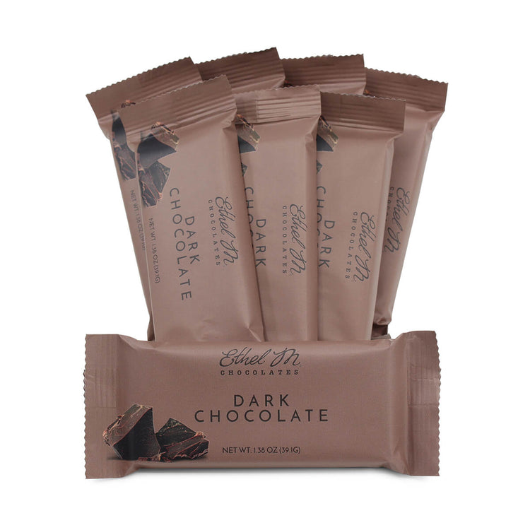 Delight on our Rich, Bittersweet, Premium Ethel M Dark Chocolate Bar. It can be purchased individually, as a set of 8, or in box of 24.