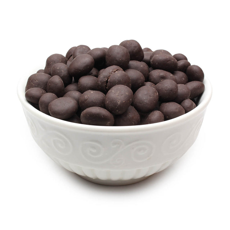 Dark chocolate dipped Kona espresso beans in bowl
