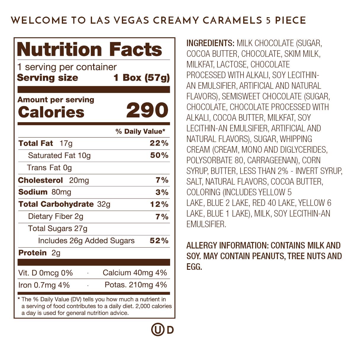 Ethel M Chocolates Taste of Las Vegas Creamy Caramels 5-Piece Nutrition Facts