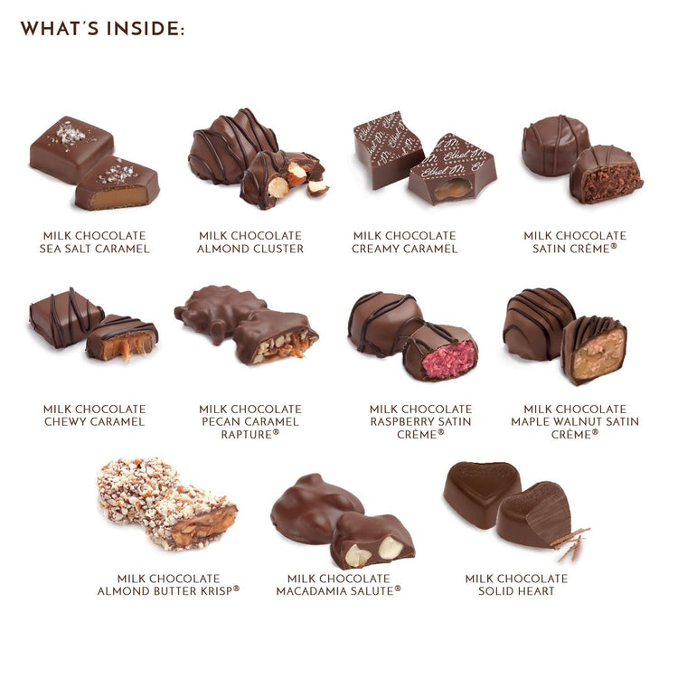 Chocolate Piece Map included in every Assortment or a directory of the different pieces contained in every package.