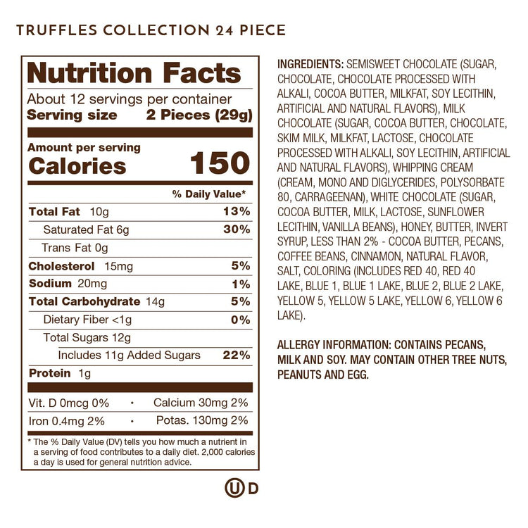 Truffles 24pc nutrition facts and ingredients. Please call 1-800-438-4356 for more information.