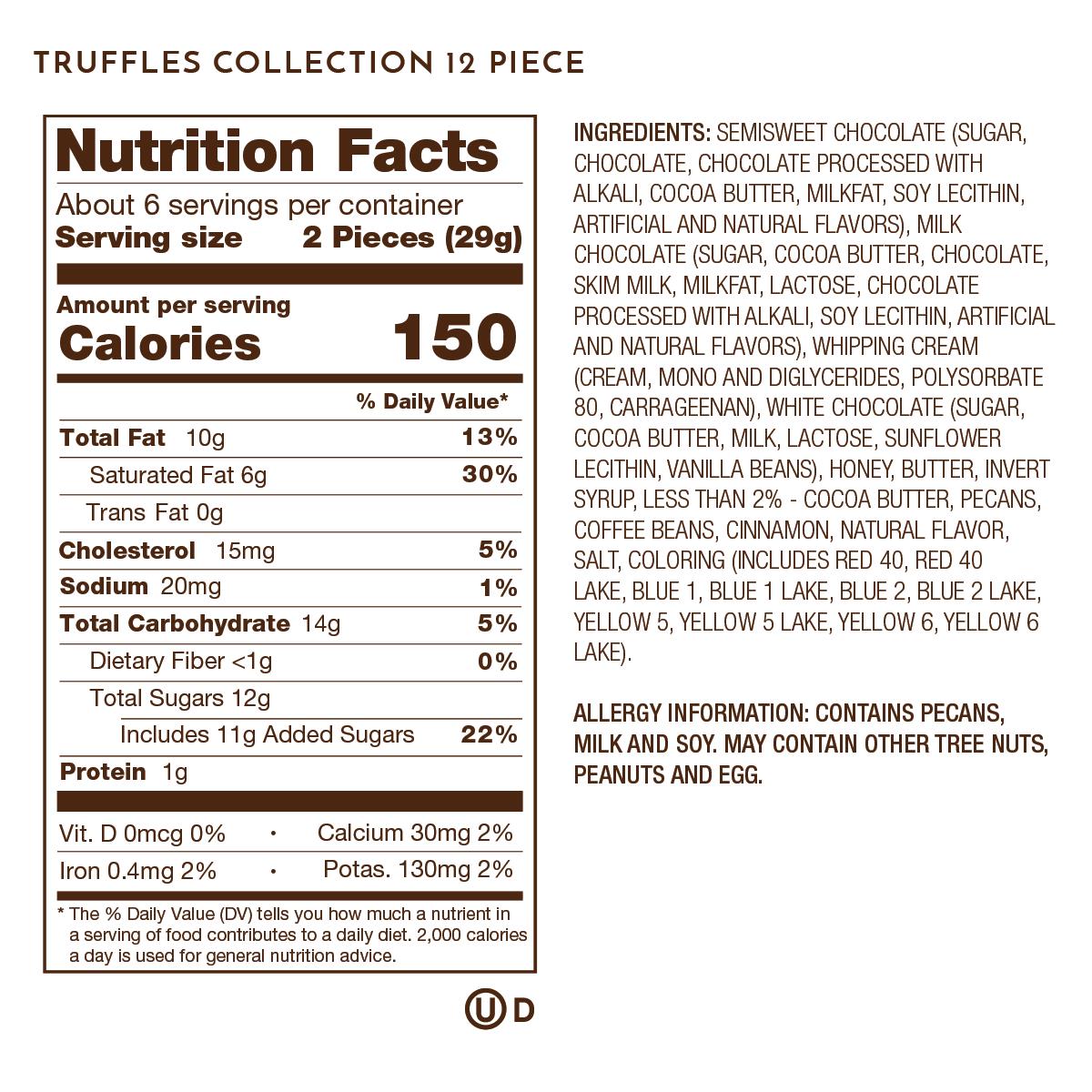 Truffles 12pc nutrition facts and ingredients. Please call 1-800-438-4356 for more information.