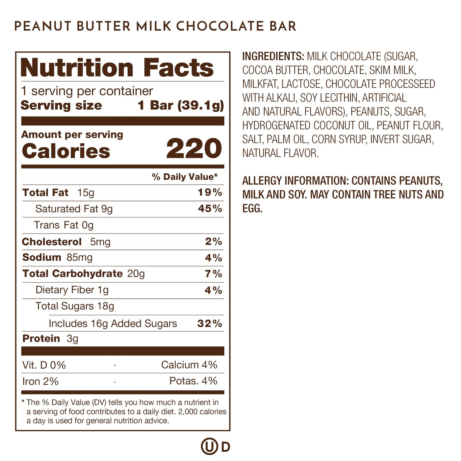 Ethel M Chocolates Peanut Butter Nutrition Label