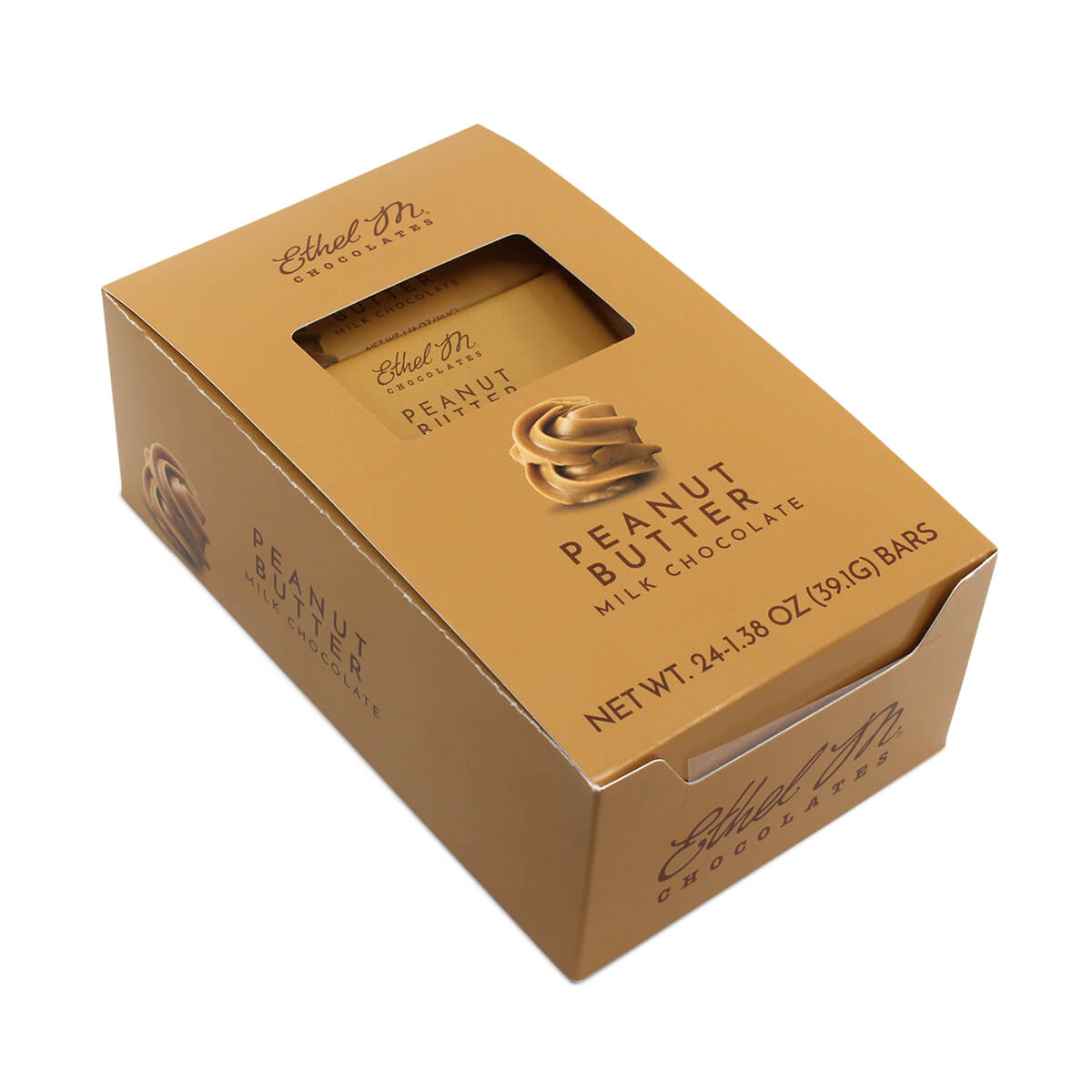 Delight on our Ethel M Chocolates Rich and Flavorful Peanut Butter Milk Chocolate Bar. It can be purchased individually, in an 8-pack or in box of 24