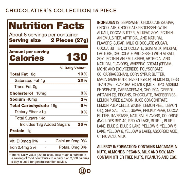16 piece chocolatiers collection nutrition facts
