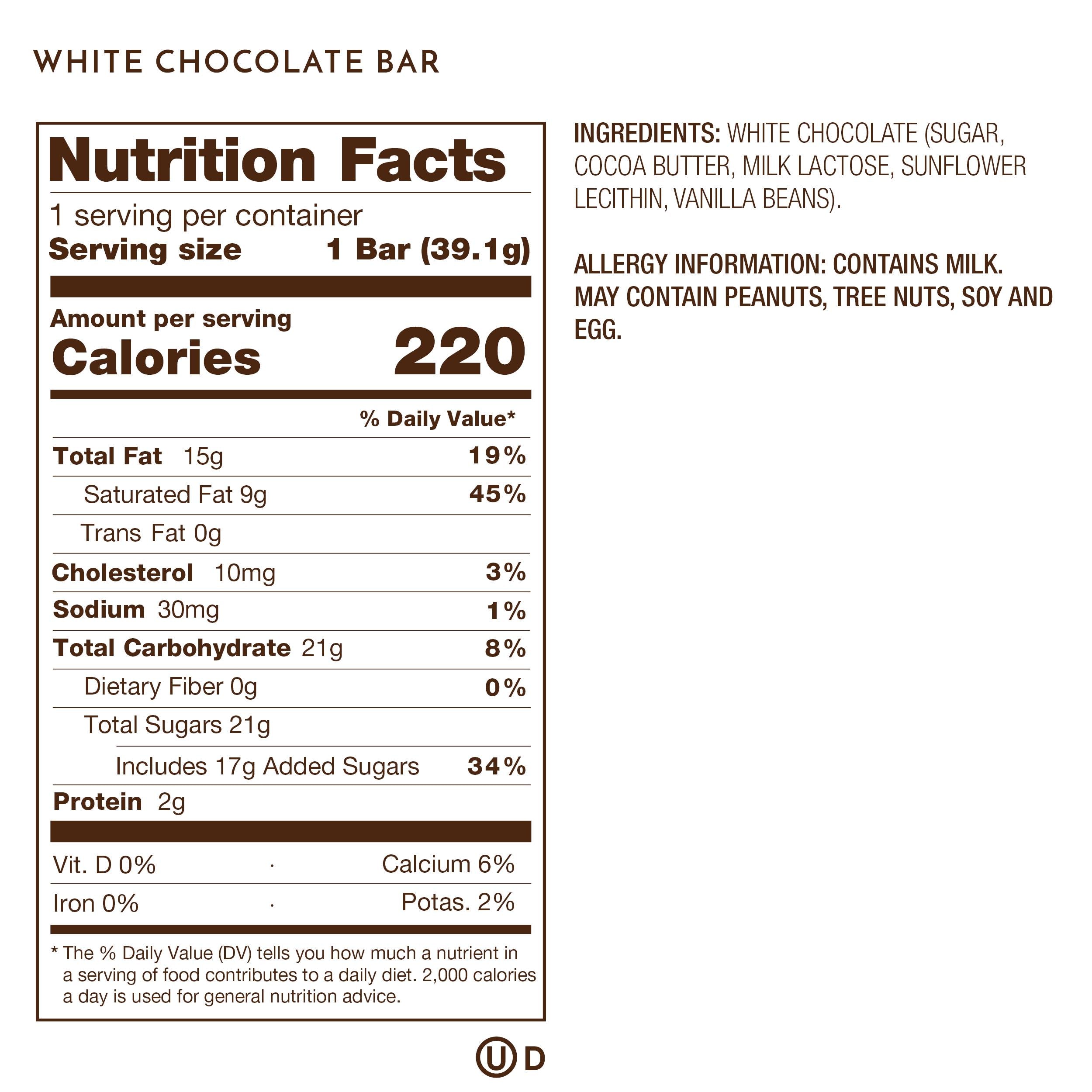 Ethel M Chocolates White Chocolate Nutritional Label