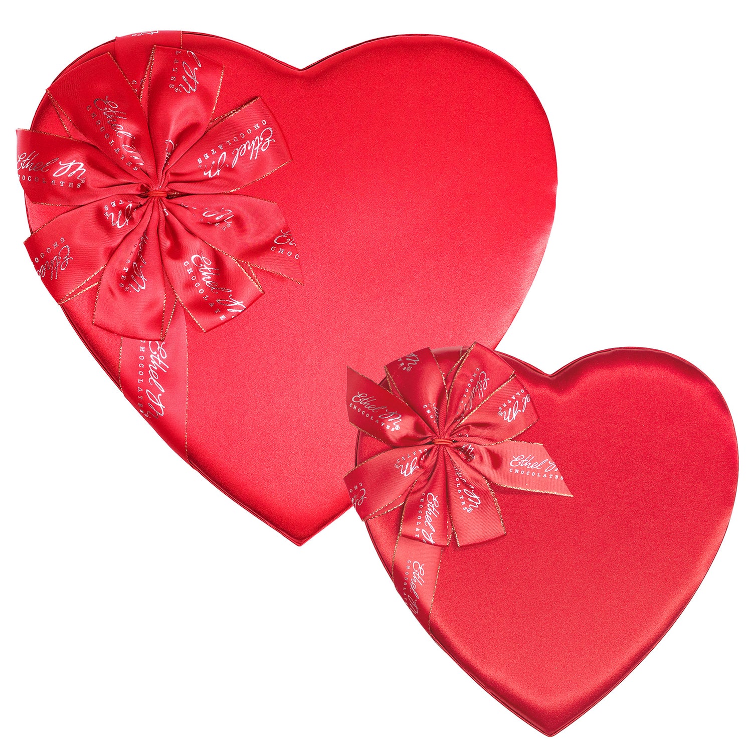 Heart box, shiny red, with bow, 16 ounces – Hercules Candy and