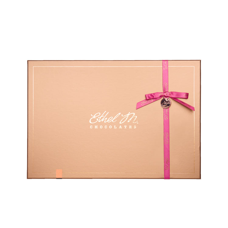 Ethel M Chocolates Custom Chocolate Box - 24-piece Copper Box with Pink Summer Ribbon Hero Image