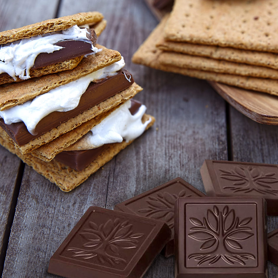 An image of three smore's made with AMERICAN HERITAGE® Chocolate Tasting Squares.